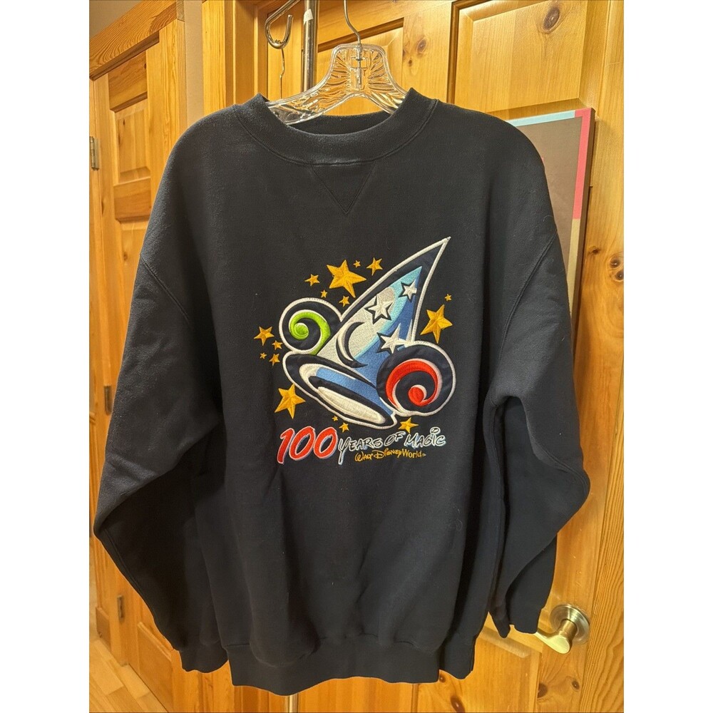 Vtg Walt Disney Sorcerer Hat Embroidered Medium Sweatshirt Crewneck 100 Years